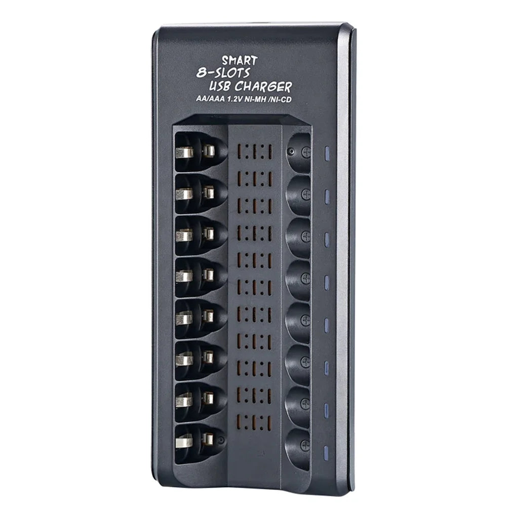 Rechargeable Battery Charger USB Output 8 Slots Fast Charging Short Circuit Protection for 1.2V NiMH AAA/AA Batteries Charger