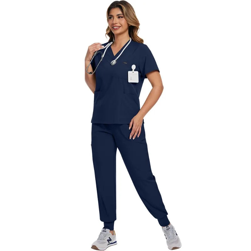 Surgical Scrubs Unisex - Quick-Dry Dental Clinic & ER Workwear Split Set W/Short Sleeve & Anti-Microbial 6 Pockets