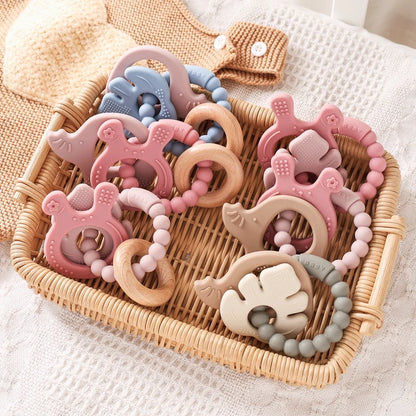 Baby Silicone Teethers Rattle Toys Newborn Chew Food Grade Teethers Training Bed Toy Baby Silicone Soothing Toy Accessories Gift
