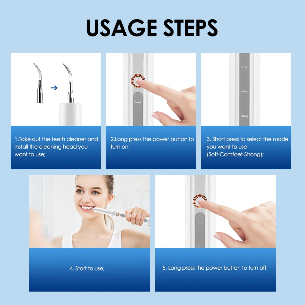 Ultrasonic Dental Calculus Remover With LED Light Teeth Plaque Scaler Tartar Stains Cleaner Electric Dental Whitening Oral Tools