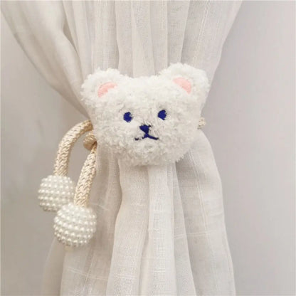 2Pcs Ins Cartoon Bear Curtain Cute Plush Window Curtain Buckles 3D Decorative Bear Curtain Tieback Curtain Accessories