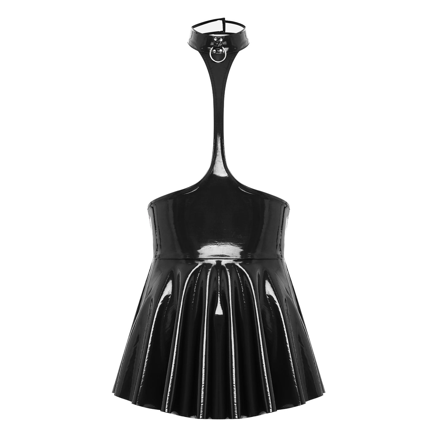 Womens Patent Leather Halter Latex Dress Wet Look Bare Breast Exposing Patent Leather Open Chest Halter Ruffled Latex Dresses