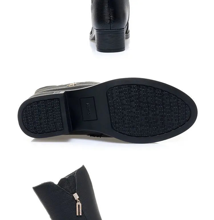 Footwear Half High Women's Boots Middle Heel Shoes for Woman Black Rhinestone Mid Calf Fashion 2024 Designer Luxury Goth Pu Boot