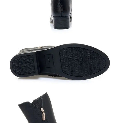 Footwear Half High Women's Boots Middle Heel Shoes for Woman Black Rhinestone Mid Calf Fashion 2024 Designer Luxury Goth Pu Boot