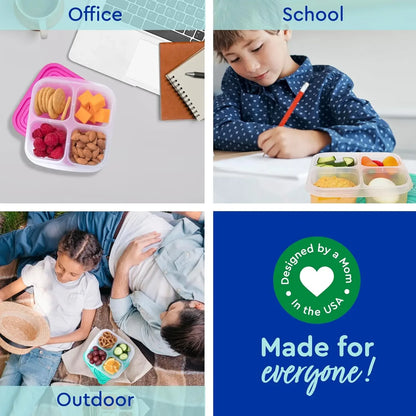 5 Pack Bento Snack Boxes - Reusable 4-Compartment Food Containers for School, Work and Travel