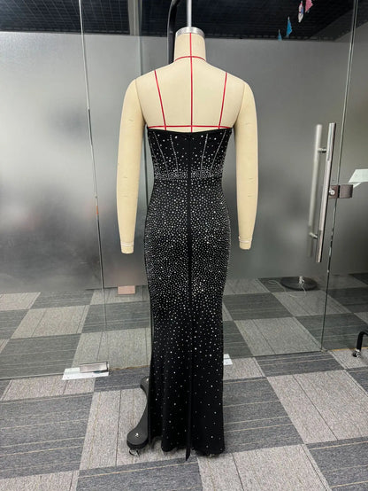 CM.YAYA Diamonds Hot Rhinestones Strapless Women Sleeveless Long Dress 2025 Spring Birthday Party Evening Prom Maxi Dresses