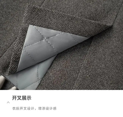 Women's Office Woolen Suit Jacket for women 2025 New Autumn Winter Chic gray Herringbone pattern Suit Female Thick Casual Coat