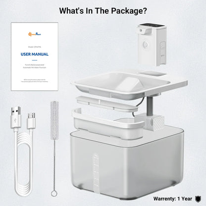 DownyPaws 2.5L Wireless Cat Water Fountain Battery Operated Automatic Pet Water Fountain with Motion Sensor Dog Water Dispenser