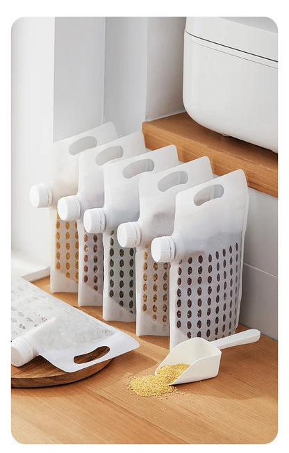 Food Storage Grain Bag Multigrain Pour Reusable Portable Bag Cereal Flour Bean Nut Rice Tea Powder Water Reusable Organizer Case
