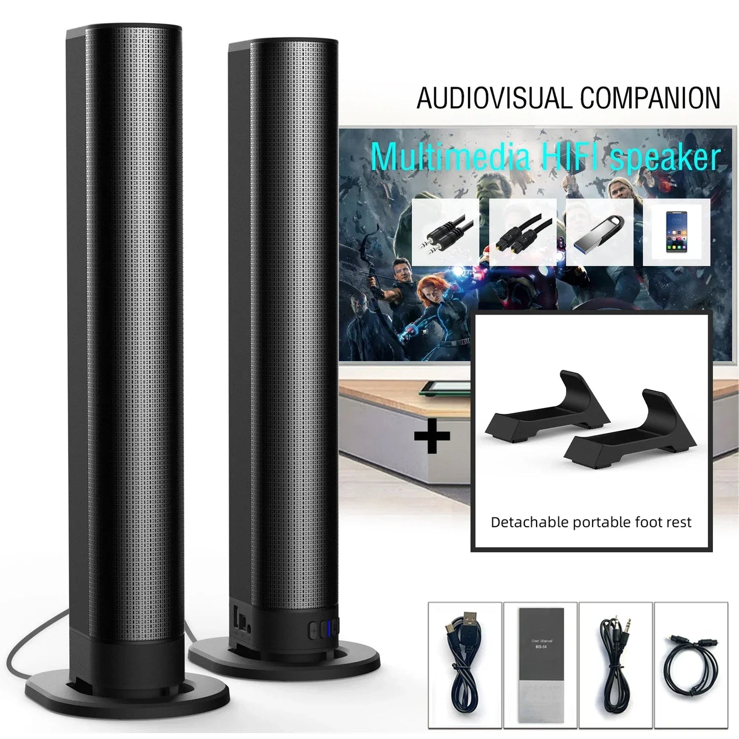 Home Theater Bluetooth Speaker HDMI/AUX/BT/OPT Connection Sound box with 2-in-1 Detachable  Sound System FM Radio TV Sound bar
