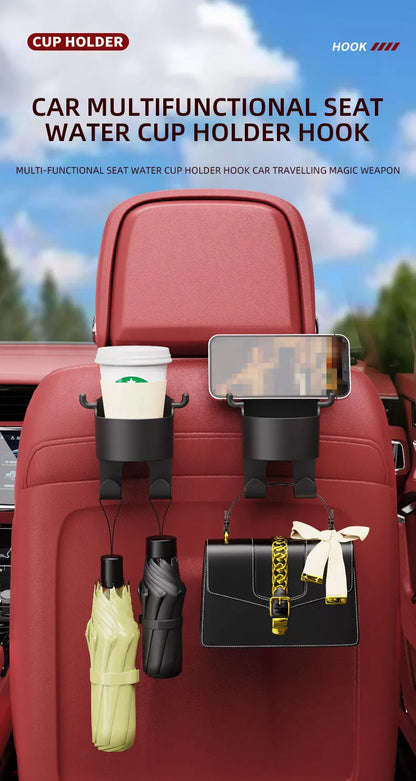 2Pcs Car Seat Headrest Hook Hanger Storage Organizer Universal with Cup Holder for Handbag Fit Universal Vehicle Car Accessories
