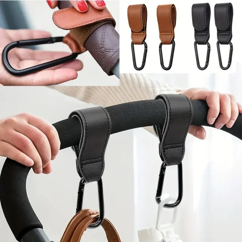 Stroller Hooks Baby Diaper Bag Hook Stroller Organize PU Leather Adjustable Pram Multi-function Hook Strong Bearing High Quality