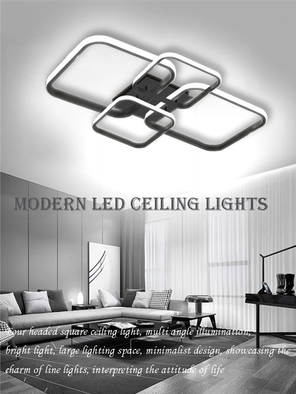 Modern LED Ceiling Light 4 Rings Black White Home Decor Lamp For Bedroom Living Room Restaurant Hotel Indoor Led Lighting Lustre