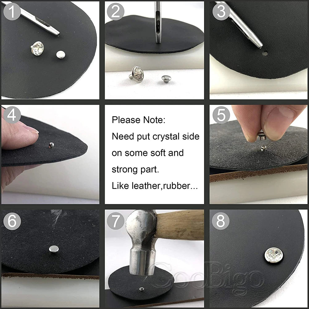 100sets Glass Crystal Double Cap Rivet Stud Rhinestone Nail Spike DIY Leathercraft Fashion Apparel Shoes Bags Decor Accessories