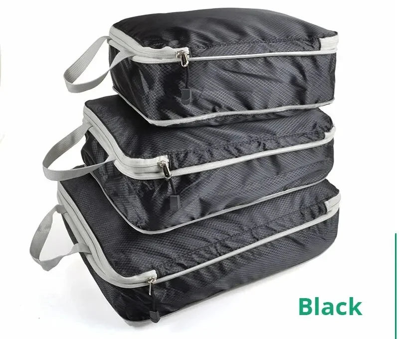 3Pcs/set Black/Blue/Grey Compressible Travel Storage Bag Portable Large Capacity Storage Bag Suitcase Luggage Packing Cubes
