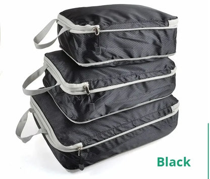 3Pcs/set Black/Blue/Grey Compressible Travel Storage Bag Portable Large Capacity Storage Bag Suitcase Luggage Packing Cubes