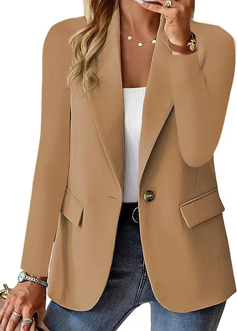 Office Elegant Blazer For Women 2025 Autumn Fashion Casual Solid Long Sleeve A Buckle Pocket Slim New In Outerwears Blazer Mujer