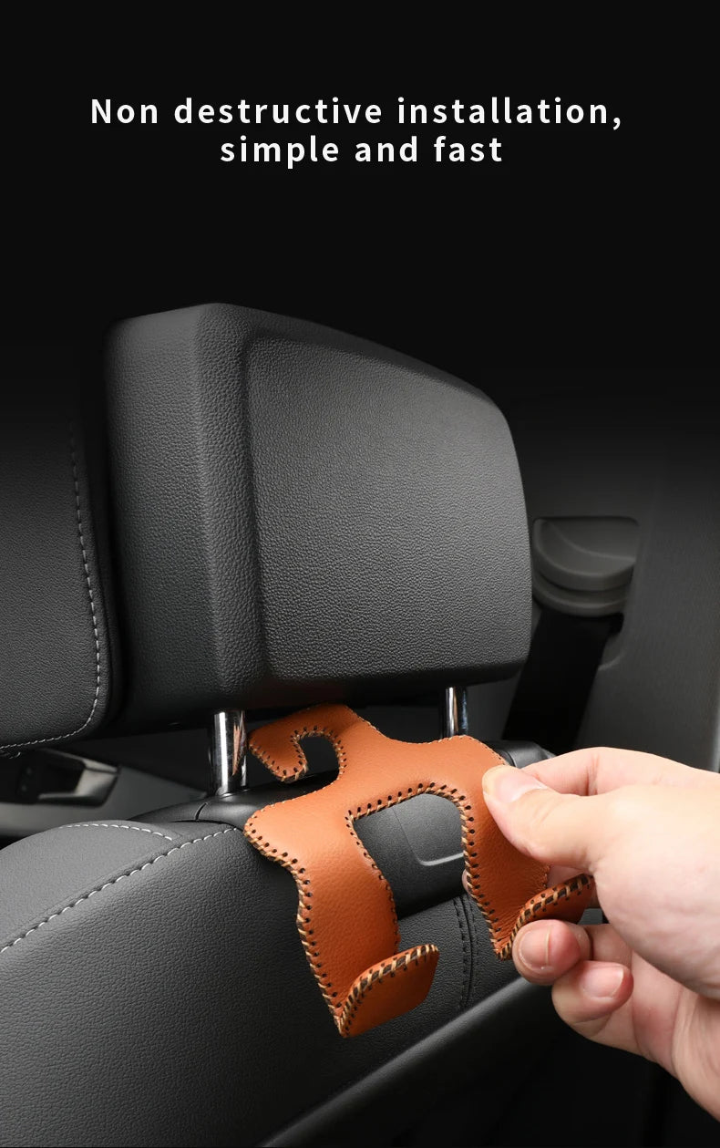 Universal Leather And Metal Car Seat Back Hooks Vehicle Multifunctional High load-bearing storage hook Auto Interior Accessories