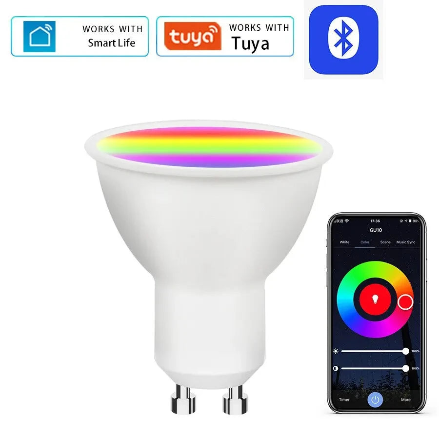GU10 Bluetooth Lamp Tuya Smart Bulb RGB 220V Led Light Bulbs Smart Led Bulb APP Control Lamp 9W Dimmable For Room Home Decor