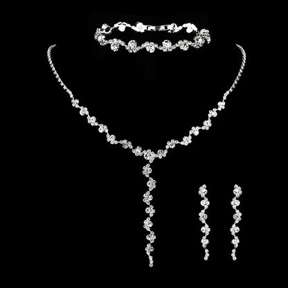 4 pieces of women's European and American fashion jewelry set, rhinestone necklace, bracelet, earrings, bride's wedding dress ac