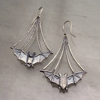 Vintage Metal Artisan Carved Bat Earrings Women's Simple Hip Hop Hook Drop Earrings