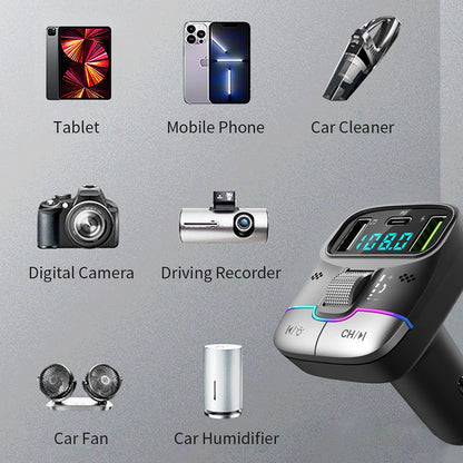 Bluetooth 5.3 Car FM Transmitter Wireless Bluetooth Car Adapter MP3 Player Handsfree Call Dual USB PD Fast Charger Roller Wheel