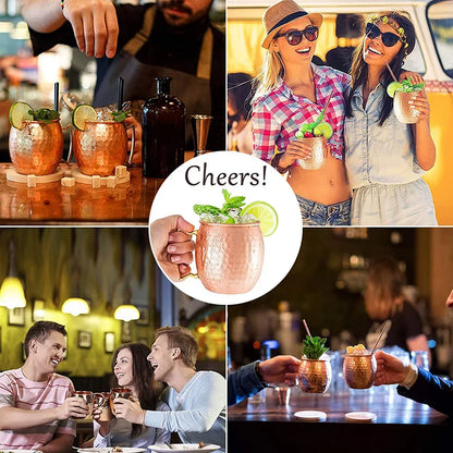 1-8PCS 500ML Moscow Mule Copper Mugs Metal Mug Cup Stainless Steel Hammered Copper Plated Beer Coffee Cup Bar Cocktail Wine Cups