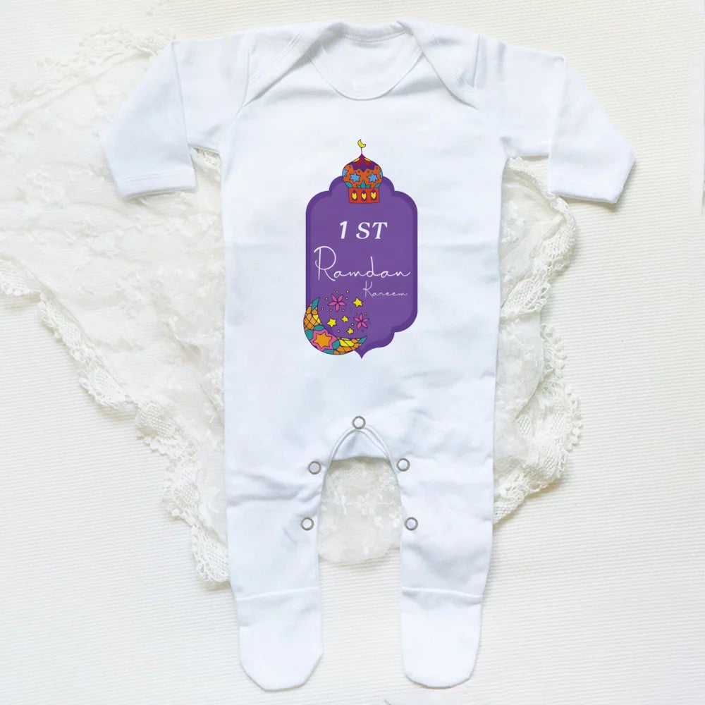 My First Ramadan Baby Babygrow Sleepsuit Long Sleeve Infant Boy Girl Sleepsuit Print Crew Neck Romper 1st Ramadan Babys Clothes