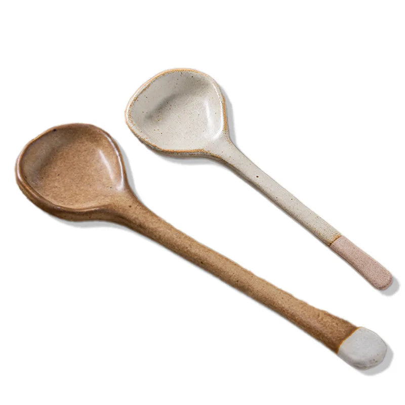 Japanese Coarse Pottery Spoon Household High Appearance Level Small Spoon Long Handle Coffee Cup Spoon Soup Spoon Porridge Spoon