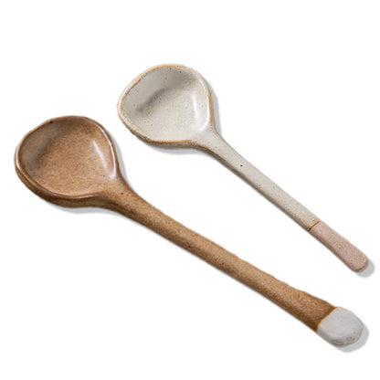 Japanese Coarse Pottery Spoon Household High Appearance Level Small Spoon Long Handle Coffee Cup Spoon Soup Spoon Porridge Spoon