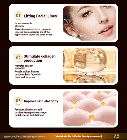 Electric Facial Roller Massager - EMS Microcurrent V-Shape Lifting Device for Face Contouring, Anti-Aging Skin Care & Hydration