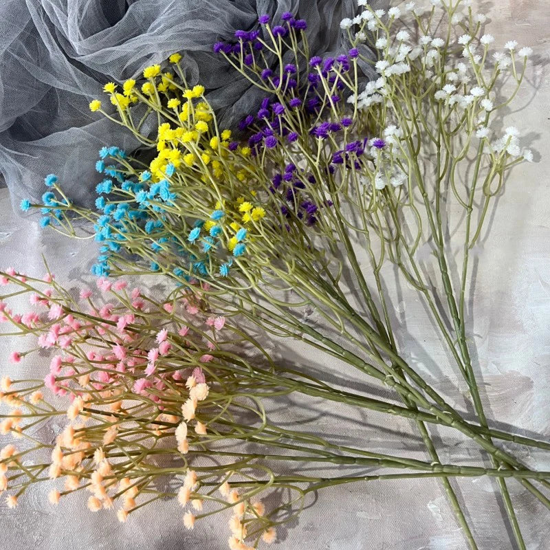 Artificial Plastic Soft Rubber Gypsophila Babys Breath Flower Branches Wedding Bouquet Floral Arrangement Accessories Home Decor