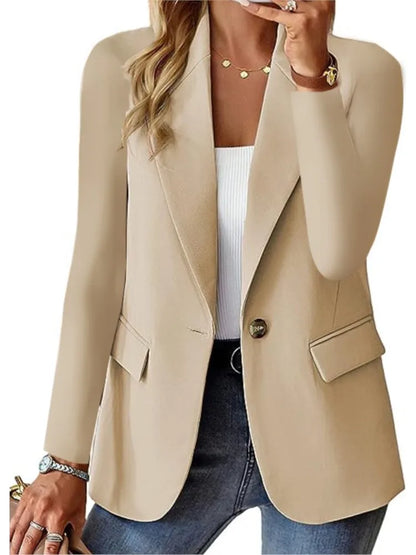 Office Elegant Blazer For Women 2025 Autumn Fashion Casual Solid Long Sleeve A Buckle Pocket Slim New In Outerwears Blazer Mujer