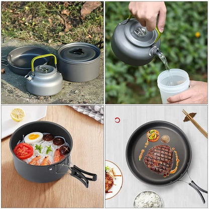 Camping Cookware Set Outdoor Cookware Stackable Storage Portable Kettle Pot Frying Pan Picnic Tableware