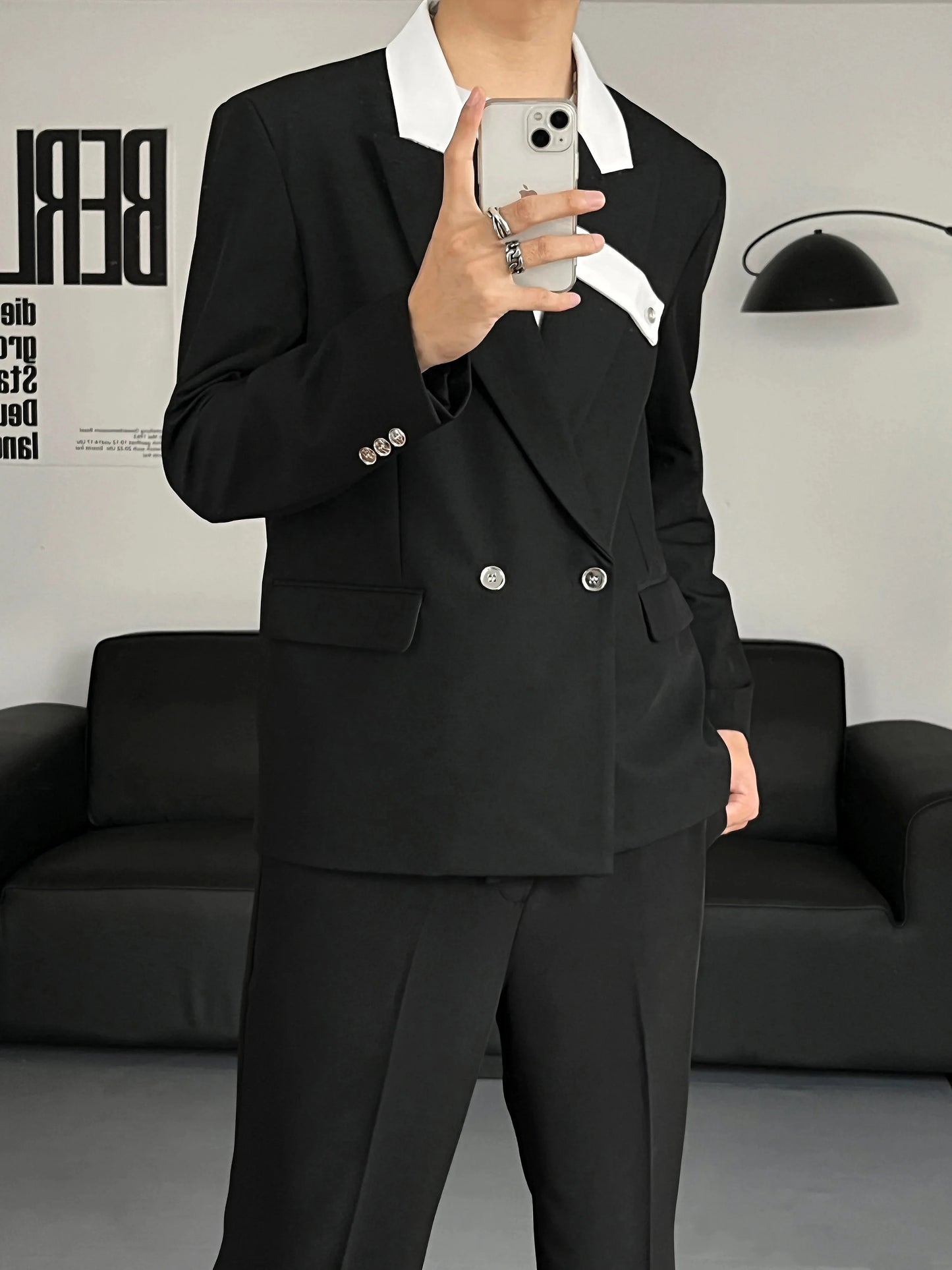 New Designer Men Suit Costume Loose Fit 2-Piece Set Oversized Business Matching Set (Blazer+Pants) Casual Outfits Suit Fashion