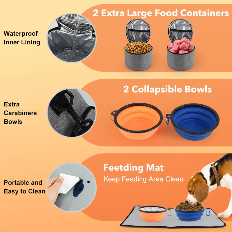 6 Sets Large Dog Travel Bag, Dog Camping Essentials, Weekend Pet Travel Kit, Dog Travel Accessories With Multi-Purpose Pocket