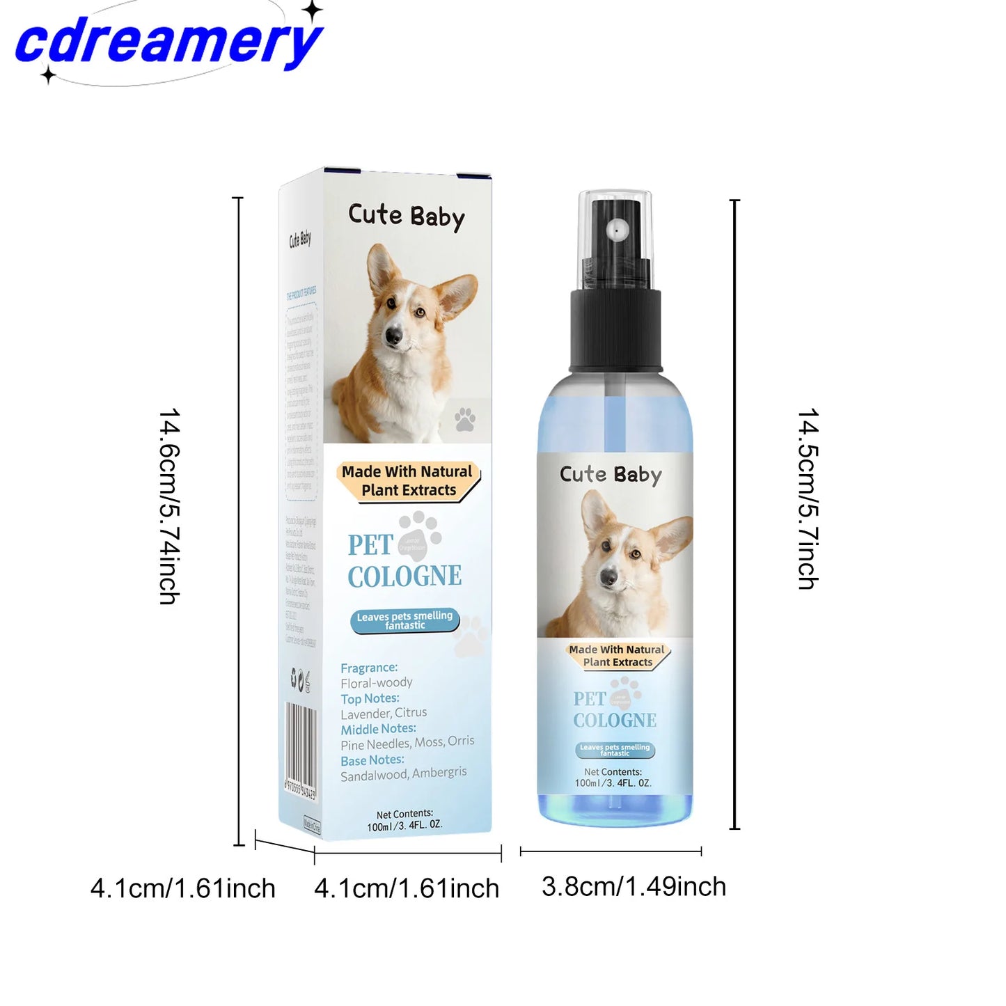 CDY 100ml Pet Perfume Spray for Cats and Dogs, Odor Eliminator and Air Freshener with Long-lasting Fragrance