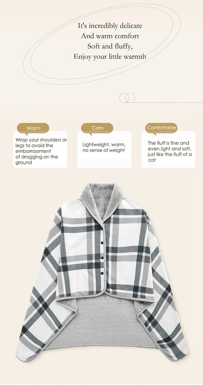 Thick Plaid Blanket Warm Winter Wearable Blanket Adults Office Travel Soft Fleece Throw Blankets With Button Home Shawl