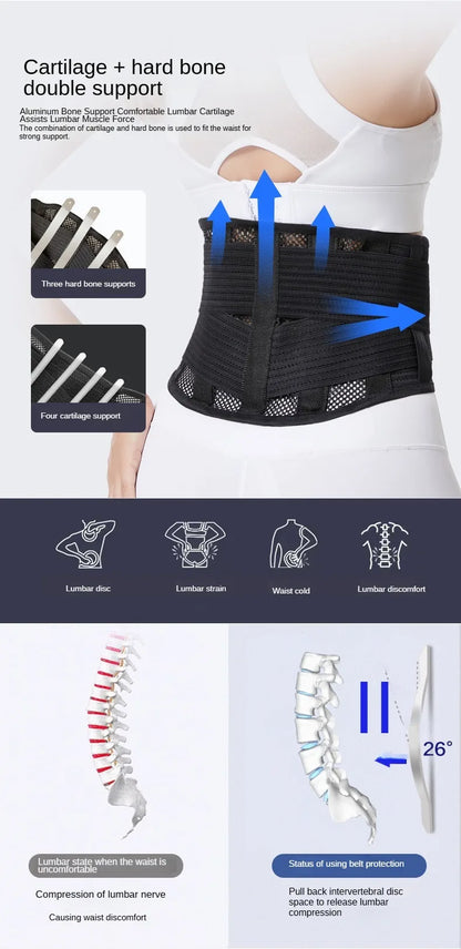 Back Brace Breathable Lumbar Support Belt Adjustable Straps Back Belt Lower Back Waist Brace for Lower Back Relief Sciatica