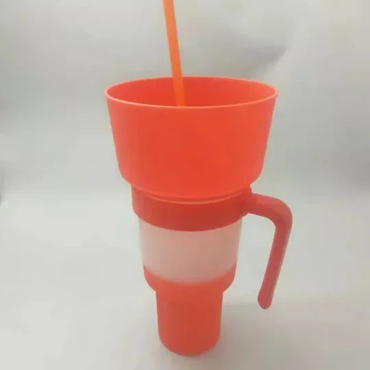 900-1000ml Large Capacity Beverage Popcorn Integrated Multifunctional Straw Cup Bowl Creative Snack Drinks Cup