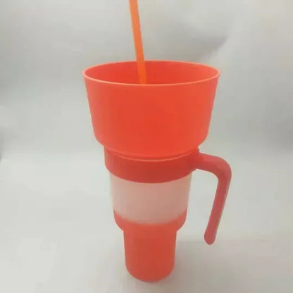 900-1000ml Large Capacity Beverage Popcorn Integrated Multifunctional Straw Cup Bowl Creative Snack Drinks Cup