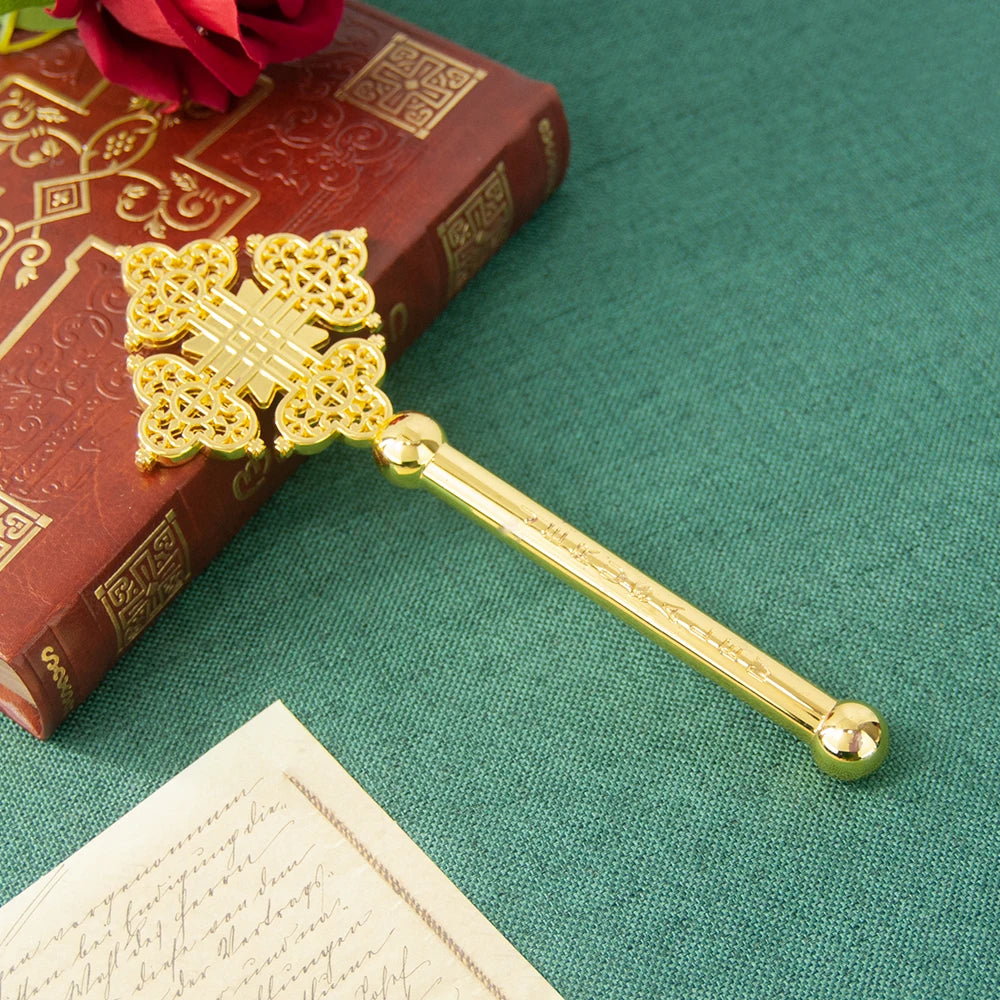HT Orthodox Church Product Supplier Jesus Crucifix Small Handheld Gold Plated Cross Church Home Ritual Accessory
