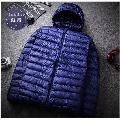 Mens Coat Autumn Winter Ultralight Thin Down Jacket 90% White Duck Down Hooded Jackets Warm Coat Parka Men Portable Outwear 2024