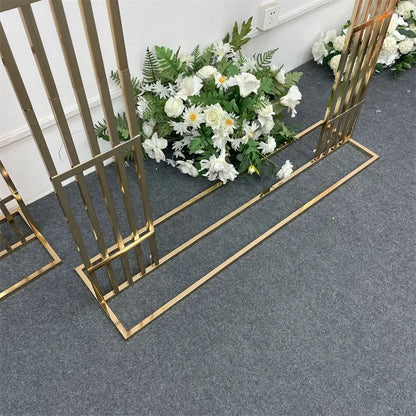 Shiny Gold-Plated Square Screen Backdrop Shelf, Wedding Arch, Geometric Flower, Door Stand, Artificial Flor, 2.2m, 3Pcs