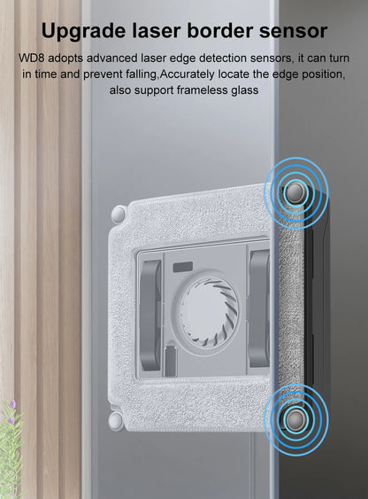 Robot Window cleaner ABIR WD8,Dual Water Spray,Smart Memory,High Vacuum Suction, Laser Sensor, Home Wall Glass Cleaning Robot