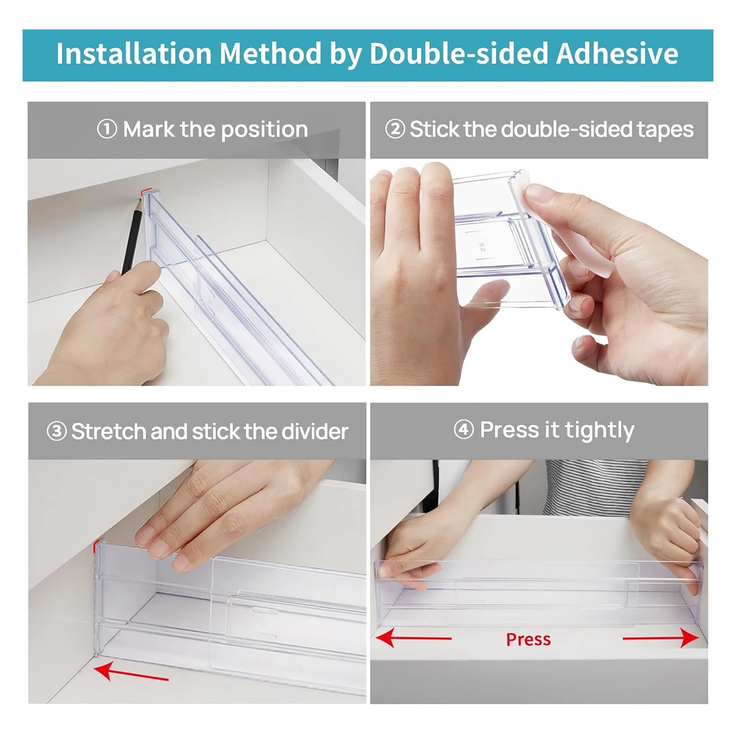 4 件套 Transparent Drawer Dividers Adjustable Expandable Drawer Dividers for Clothes Utensils Cosmetics Office Storage