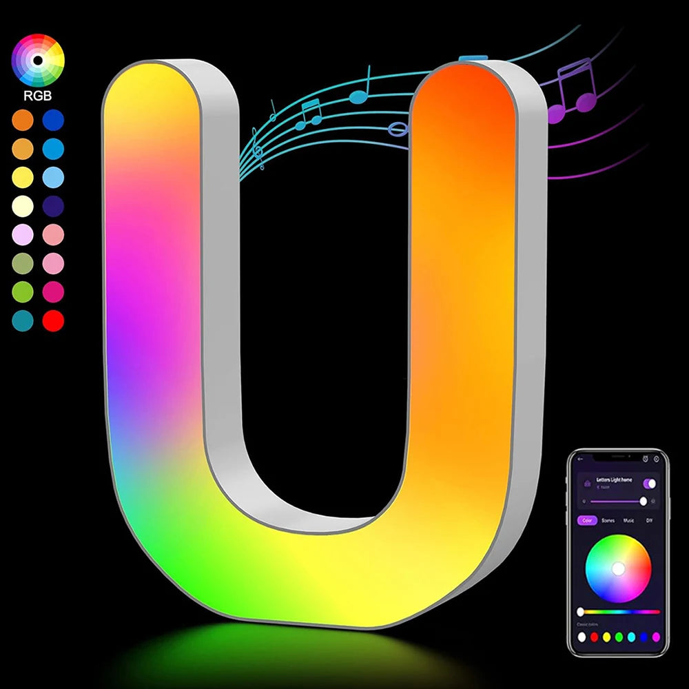 Smart LED Letters Lights Alphabet Light Decorative Name Letter Number Lamp Night Light USB MeRGBW App Music Sync Logo Game Home