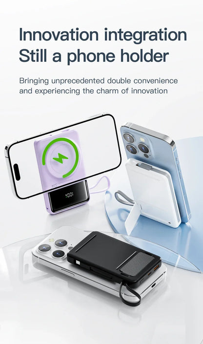 New Portable Built in Cables Magnetic Wireless Power Bank PD35W Fast Charging 20000mAh Large Capacity Powerbank for iPhone 16 15