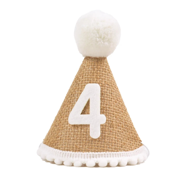 Burlap 1st Birthday Hat Baby First Birthday Party Newborn Boy Girl 1 2 3 Year old Headband Baby Shower Birthday Party Decor