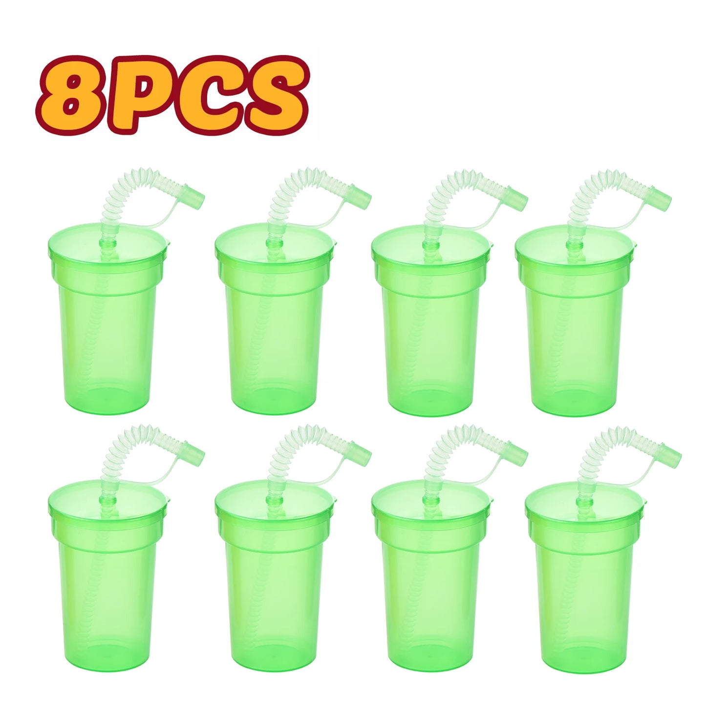 Neon Sipper Cups - Colorful, Spill-Proof Cups with Lids and Straws - Ideal for School Events, Themed Parties, and Birthday Party